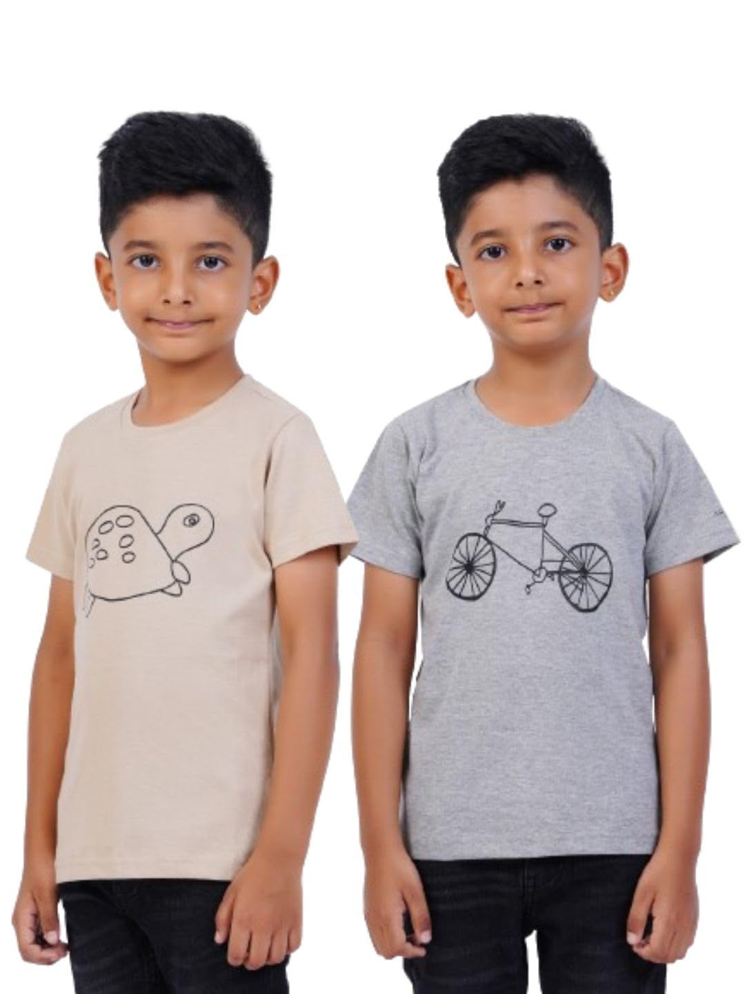 AIR GARB Boys Round Neck Printed Cotton T-shirt for 4-5 Years - Pack of 2 (K45-CG-TB) Multicolour