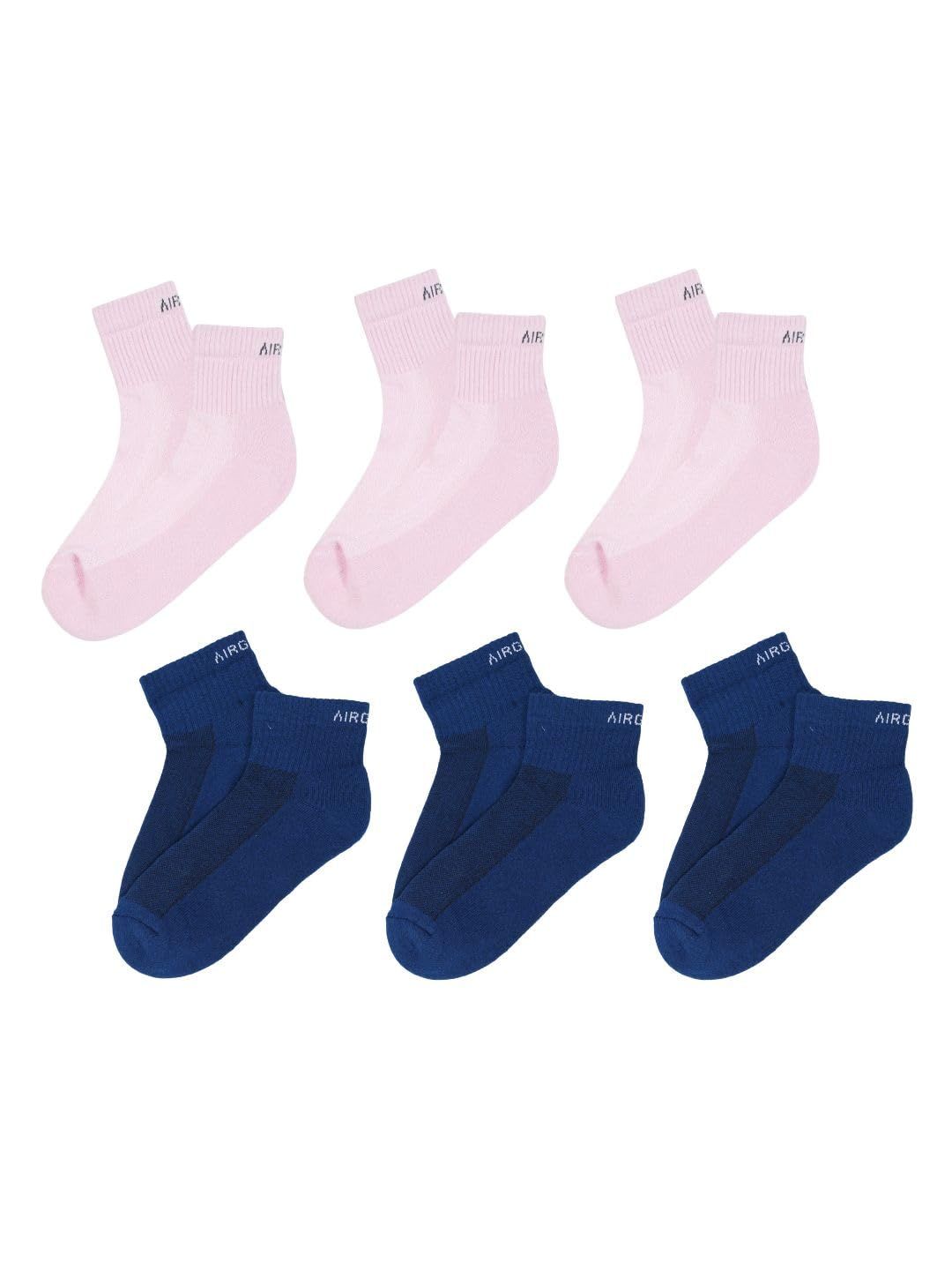 AirGarb Premium Cotton Cushioned High Ankle Socks Pack of 6 - HA6P3D3 (Free Size) Multi Color