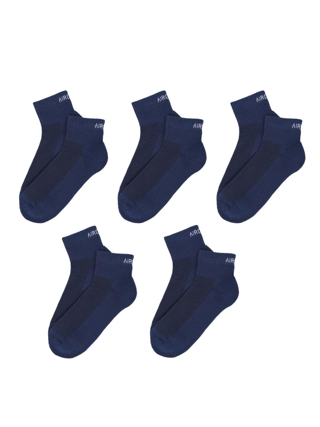AirGarb Premium Cotton Cushioned High Ankle Socks Pack of 5 - HA5B (Free Size) Navy Blue