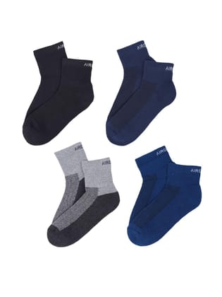AirGarb Premium Cotton Cushioned High Ankle Socks Pack of 4 - HA4GBLBD (Free Size) Multi Color