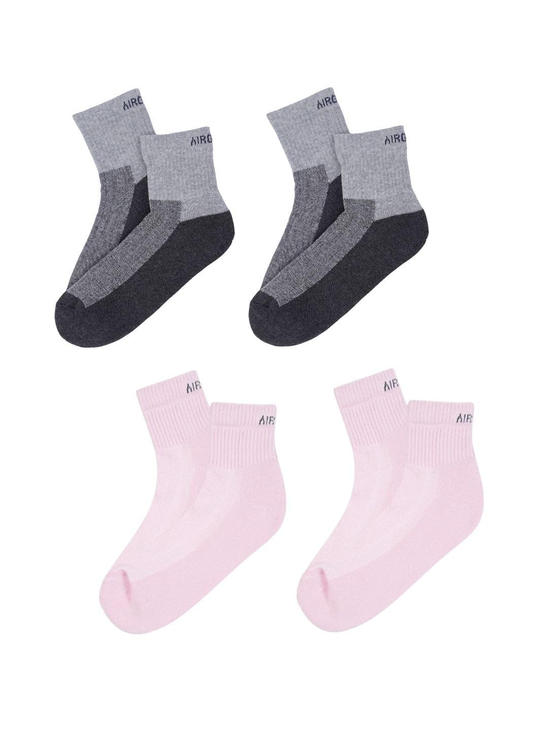 AirGarb Premium Cotton Cushioned High Ankle Socks Pack of 4 - HA4G2P2 (Free Size) Multi Color