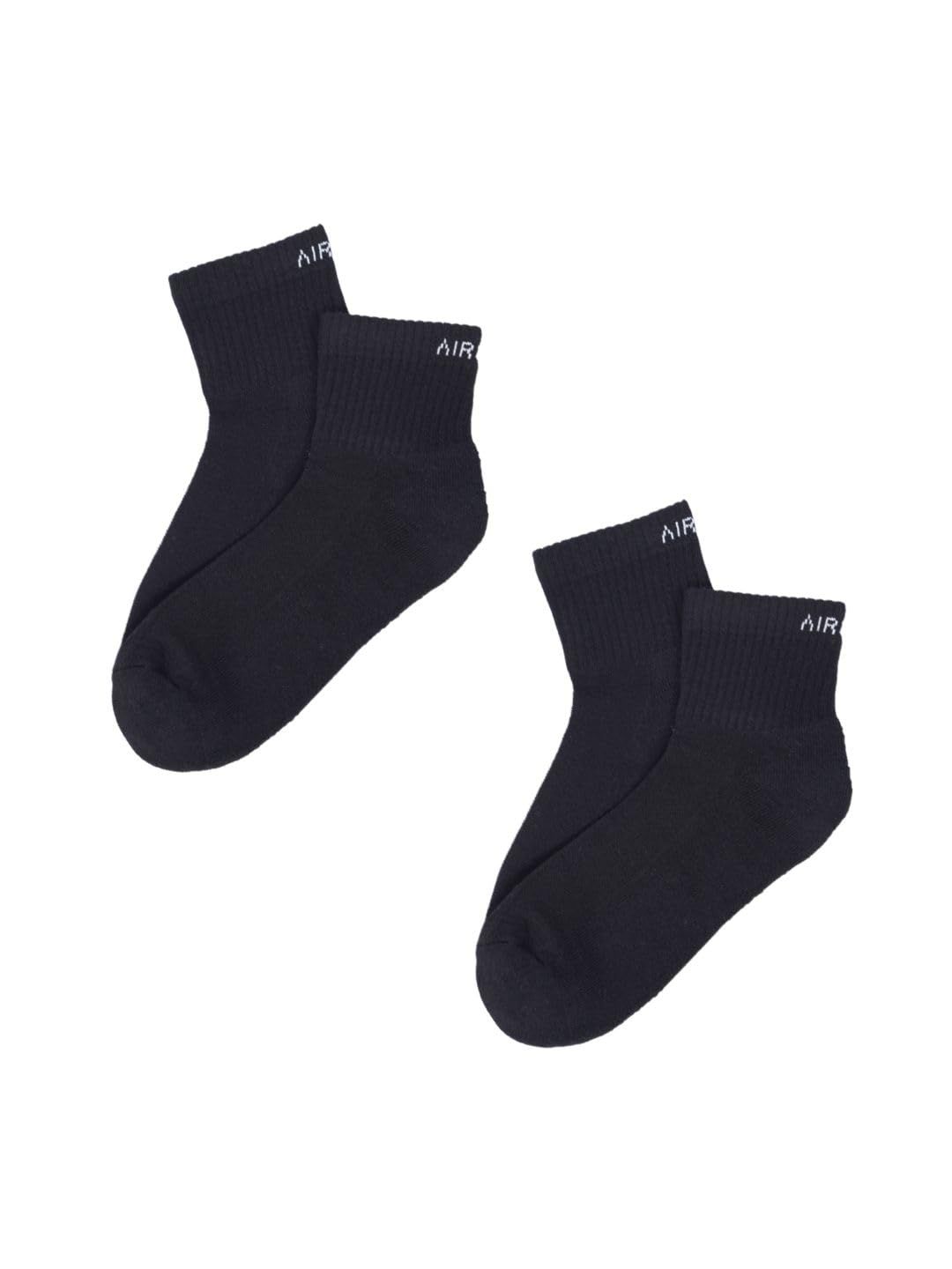 AirGarb Premium Cotton Cushioned High Ankle Socks Pack of 2 - AIRHA2BL (Free Size) Black