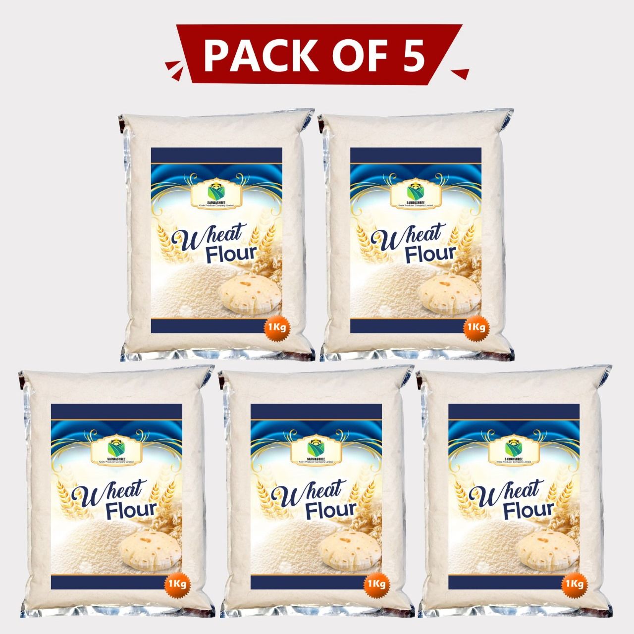 Wheat Flour 5 kg (Pack of 5) by Sarwashree Krishi Producer – Fresh, Pure & Nutritious Whole Wheat Atta for Daily Home Cooking. 