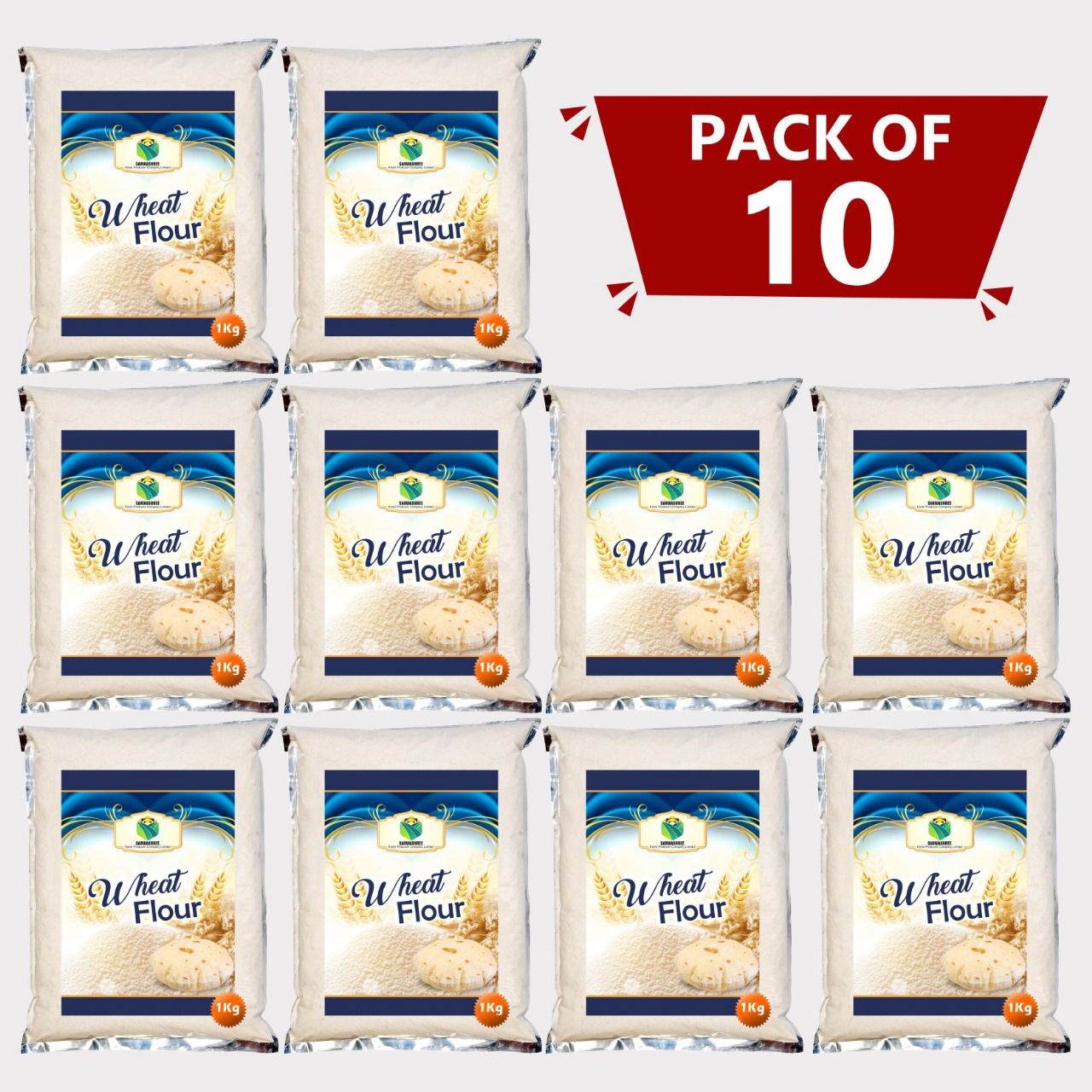 Wheat Flour 10 kg (Pack of 10) by Sarwashree Krishi Producer – Fresh, Pure & Nutritious Whole Wheat Atta for Daily Home Cooking. 