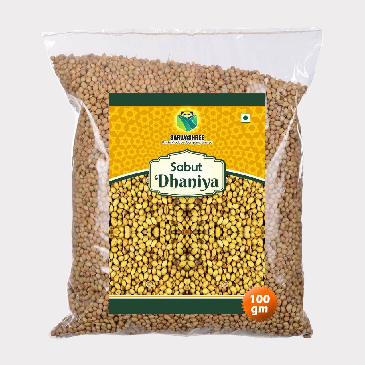 Sabut Dhaniya 100 gm by Sarwashree Krishi Producer – Pure & Natural Whole Coriander Seeds for Daily Cooking.