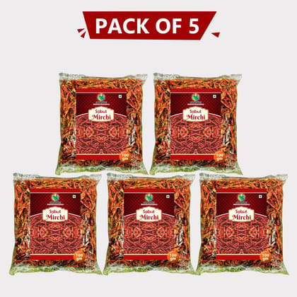 Sabut Mirch 500 gm (Pack of 5 x 100gm) by Sarwashree Krishi Producer – Pure & Natural Whole Red Chillies for Authentic Indian Cooking. 