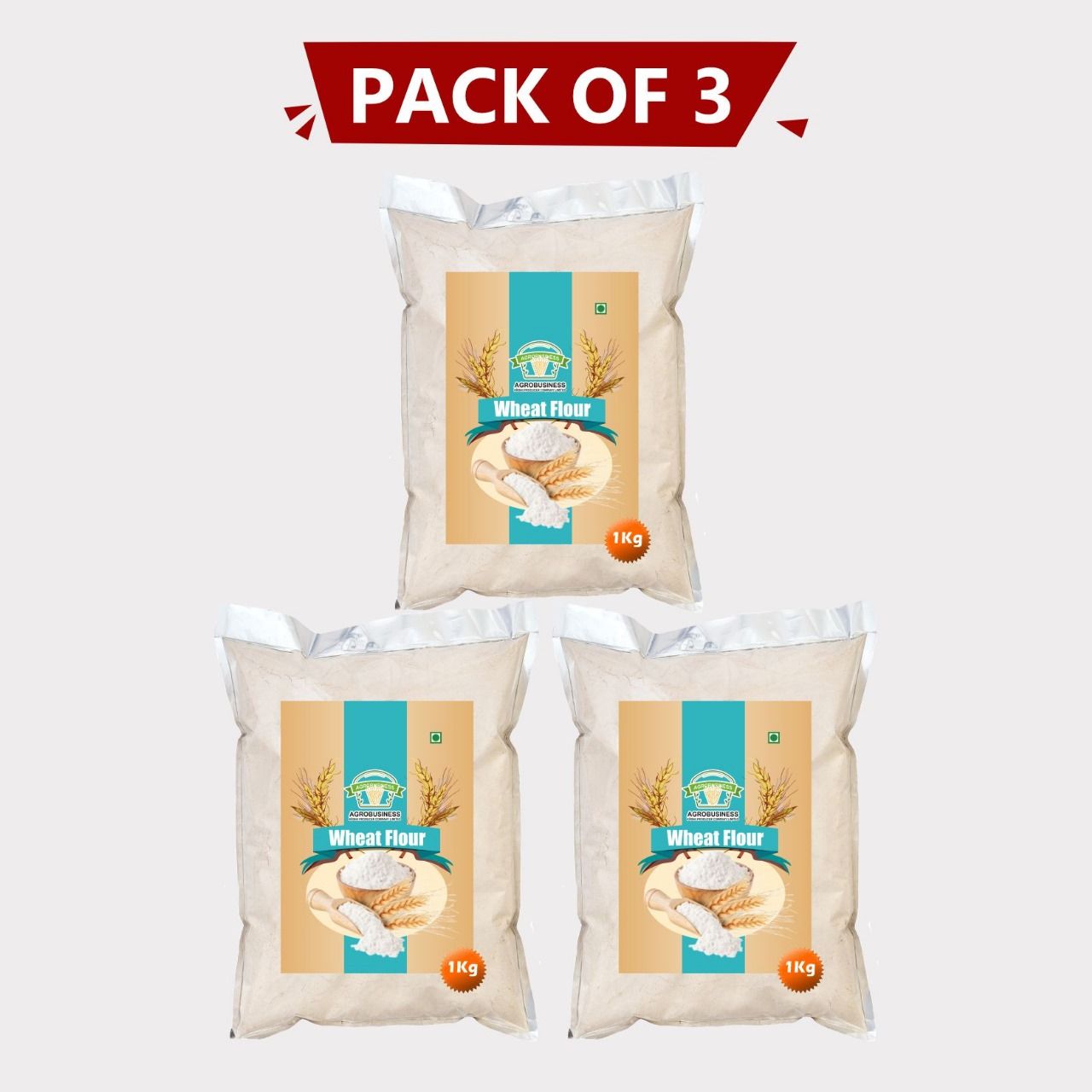 Wheat Flour 3 kg (Pack of 3 x 1kg) by Agrobusiness Krishi Producer – Fresh, Pure & Nutritious Whole Wheat Atta.  