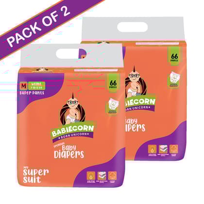BABIECORN My Super Suit Baby Diaper Pants with Wetness Indicator 7 to 12kg - M (132 Pieces)