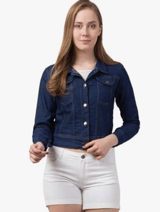Shaira  Fashion Women Long Sleeves Denim Dark Blue Regular Jacket