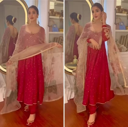 Red Ready to wear indian salwar kameez Dupatta for women anarkali cotton designer pakistani dresses Festival 3 piece