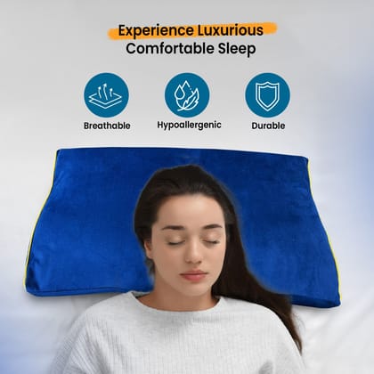 Sleepsia Cervical Memory Foam Pillow - Orthopedic Neck Sleeping Pillows for Side & Back Sleepers, Pillow for Neck & Shoulder Pain - (Velvet, Blue) Pack of 2