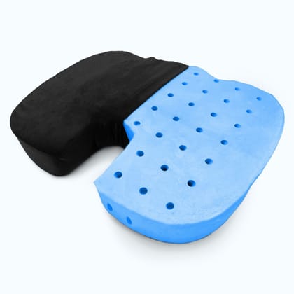 Sleepsia Newly Launched - Orthopedic Gel Ventilated U Shaped Coccyx Tailbone & Hip Pain Refief- Cooling Gel High Density For Pain Relief, Seat Cushion, Pain Relief Cushion- Car Seat, Office Chair (Black Velvet)