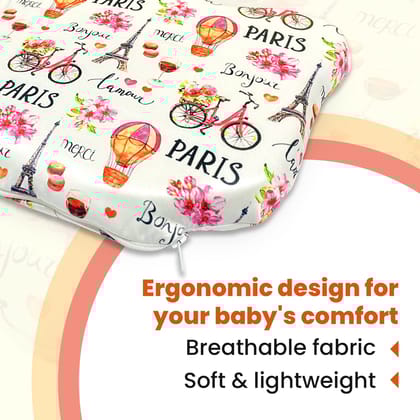 Sleepsia Memory Foam Paris Print Head Shaping Memory Foam Baby Pillow for Preventing Flat Head Syndrome,Toddler Pillow for Girls & Boys (9.8" L X 7.5" W X 1" H)