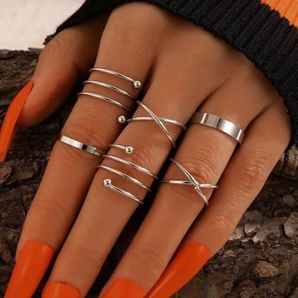 Silver Color Round Hollow Geometric Fashion Cross Twist Open Ring Set Joint (6Pcs) Silver Color Round Hollow Geometric Fashion Cross Twist Open Ring Set Joint (6Pcs)