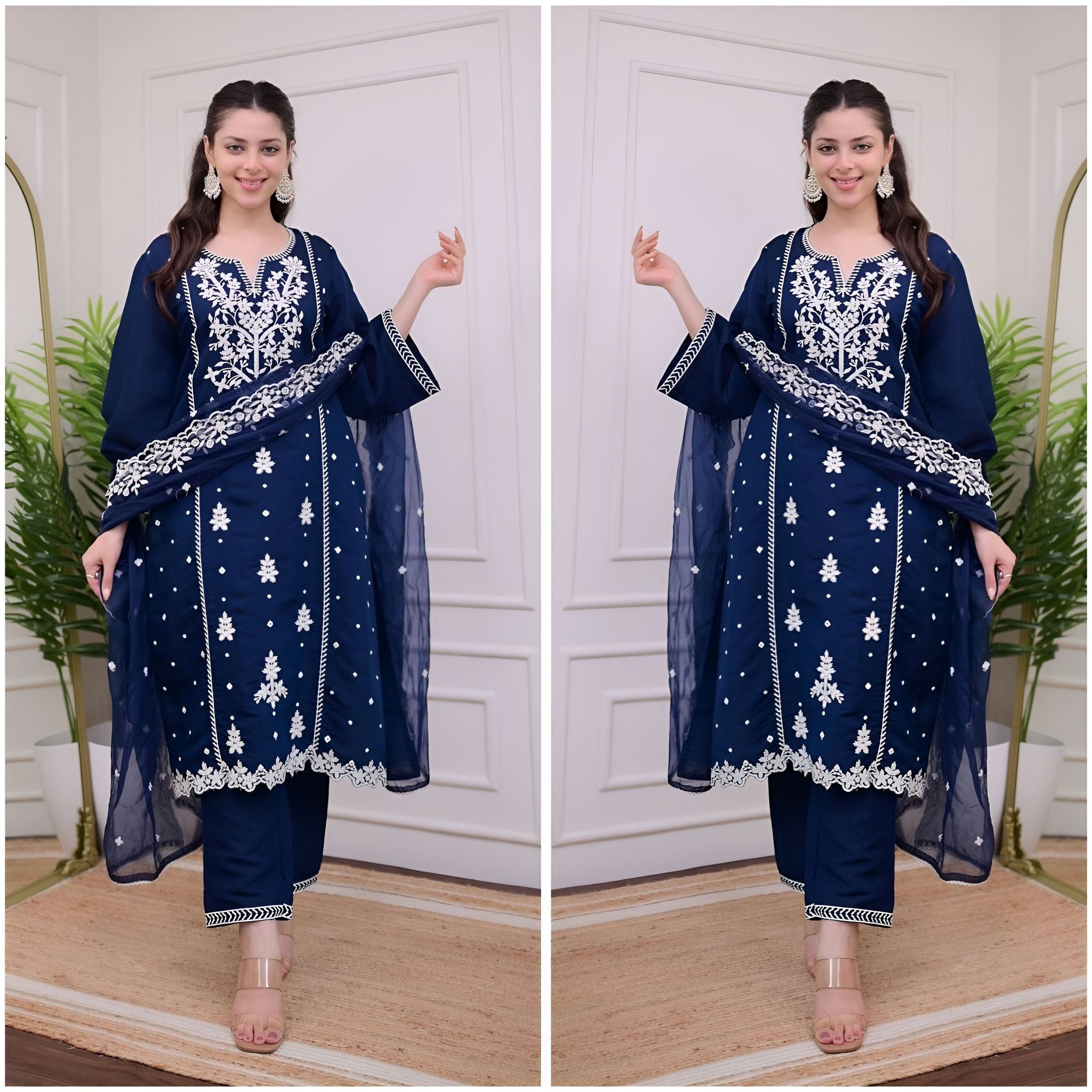 Blue Ready to wear indian salwar kameez Dupatta for women anarkali cotton designer pakistani dresses Festival 3 piece
