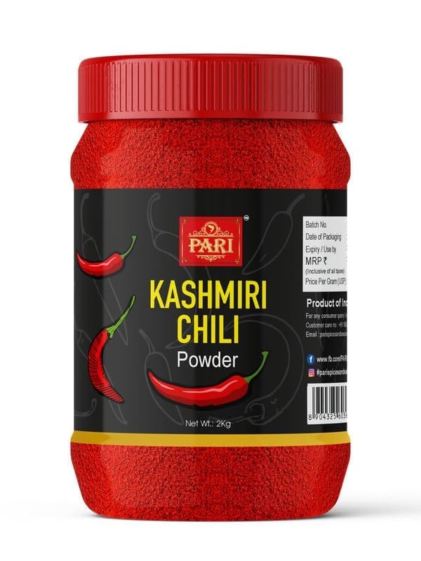 Pari Kashmiri Red Chilli Powder | Lal Mirch | Premium, Authentic,No added colours & preservatives | (Pack of 1 x 2000g)