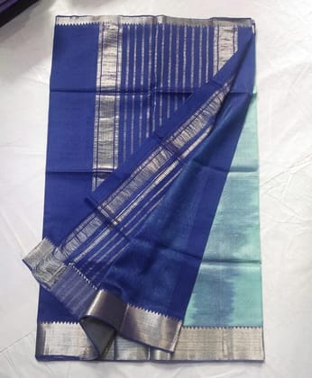 250 KADDI Soft Lux Green & Blue Saree With Silver Zari Border 250 KADDI Soft Lux Green & Blue Saree With Silver Zari Border