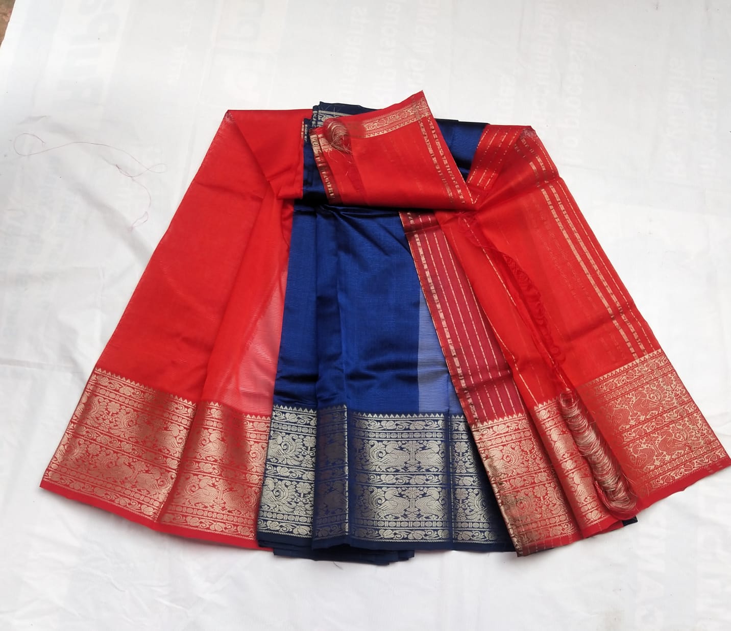 Blue and Red Kanjivaram Silk Saree
