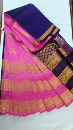 Pink and Blue Traditional Saree With Blouse Piece Pink and Blue Traditional Saree With Blouse Piece
