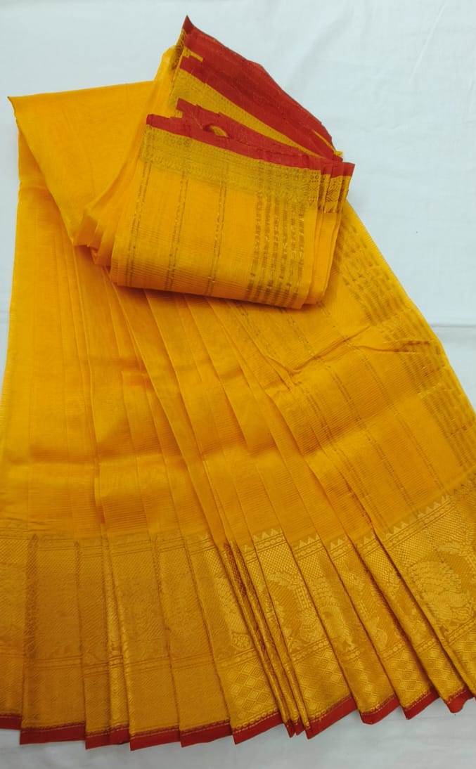 Yellow Pure Handloom Cotton Saree With Blouse Piece