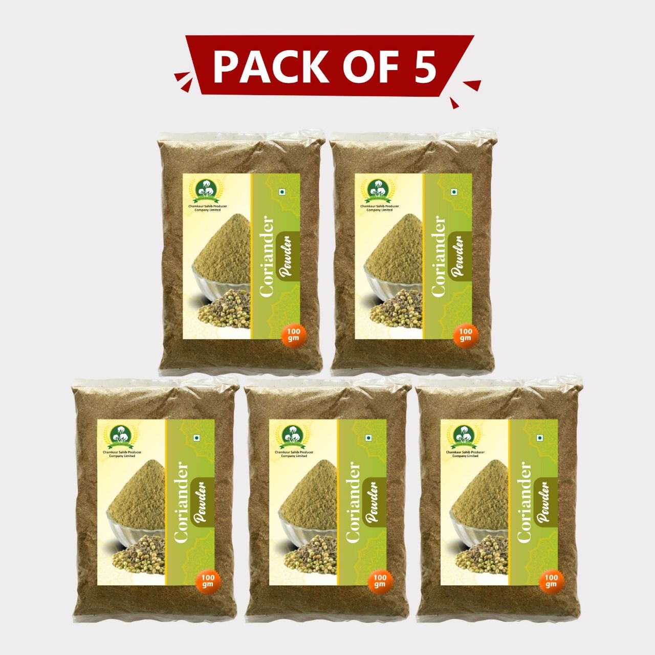 Pure Coriander Powder 500gm (Combo pack of 5 × 100 gm) by Chamkaur Sahib - Fresh, Flavorful & Sourced from Natural Farmers. 