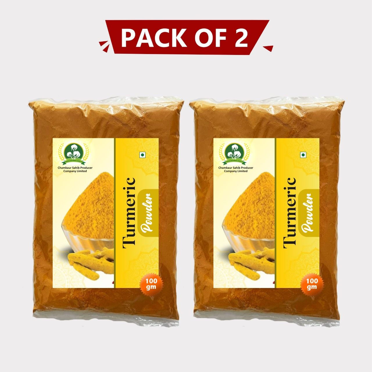 Pure Turmeric Powder 200gm (Combo Pack of 2) by Chamkaur Sahib Producer - Natural Haldi Powder, Rich Aroma & Color. 