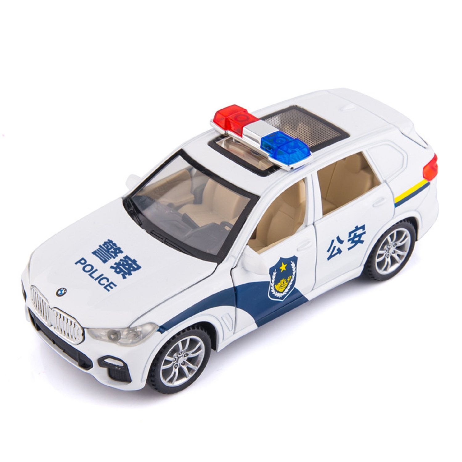 KTRS ENTERPRISE 1:32 Alloy Metal Pull Back Die-cast Car Model Pull Back car Super Openable Doors Sound and Light Doors & Light Music Boys Toys for Kids (BMW 1901-18 132 Baoma X5 police)