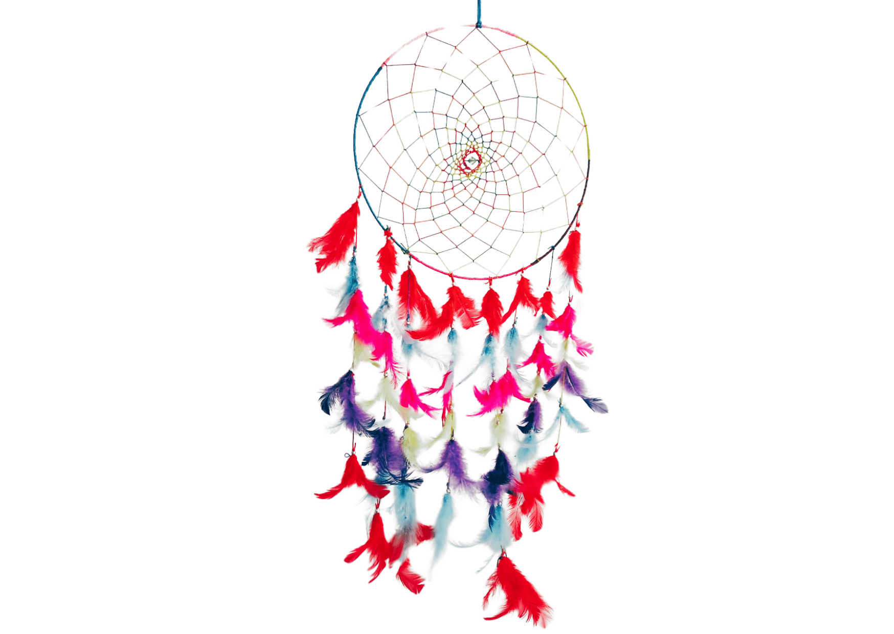 Colorful feathers - Dream Catcher Traditional Indian Dreamcatchers Wall Art For Bedrooms, Home Wall, Hanging Design. Size 12"