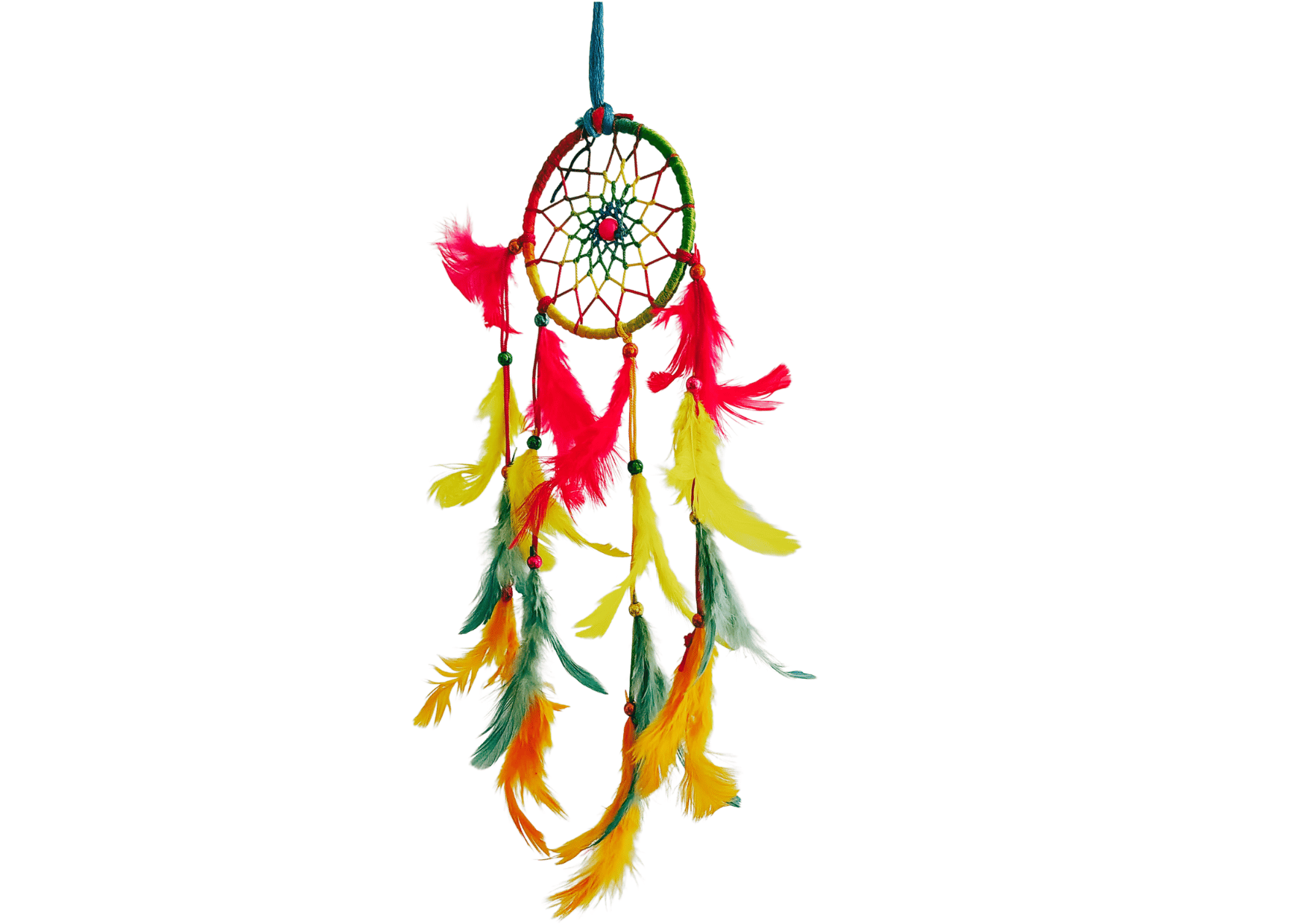 Colorful feathers - Dream Catcher Traditional Indian Dreamcatchers Wall Art For Bedrooms, Home Wall, Hanging Design. Size 4" (5 - Piece Set)