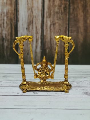 GiftNagri Gold Plated Metal Handicraft Hindu God Ganesh Ji Bhagwan Idol Swing Jhula Ganesha Murti On Jhoola Home Decor Showpiece for Home Temple Puja and Gift