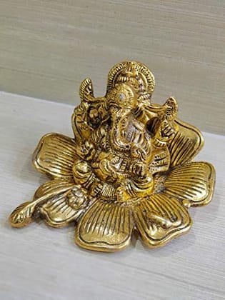 GiftNagri Gold Plated Metal Hindu God Ganesh Ji Bhagwan Idols Home Decor Murti Ganesha Idol for Home Temple Puja Office Shop Counter Decorative Showpiece and Return Gift