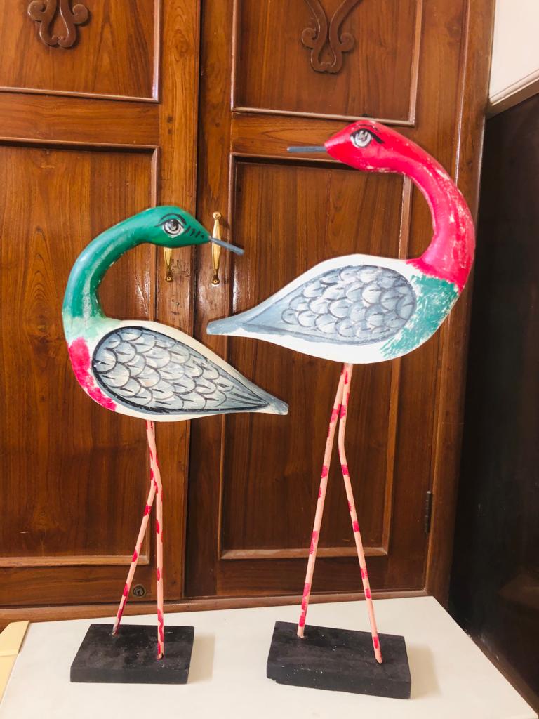 Wooden handpainted Saras set of 2 love birds pair…Wooden handpainted Antique Decorative Saras Swan Crane Love Birds Showpiece Home Decor - Set of 2, Small-42cms large -50 cms