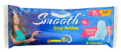 Smooth Stay Active XL Cottony  Sanitary Extra Large Dry Net Pads with Wings - 6 Units