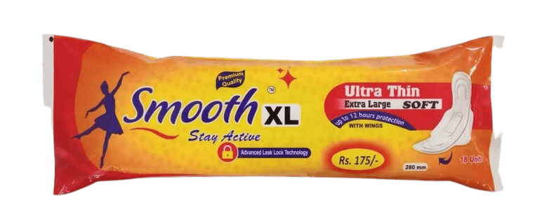 Smooth XL Ultra Thin Extra Large Soft Sanitary Pads with Wings - 18 Count