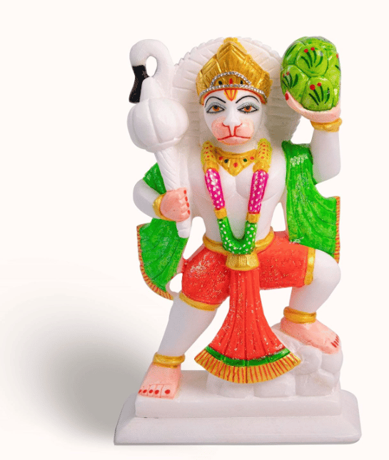 KIKI DECOR ™ White Marble Hanuman Idol for Home and Office Front
