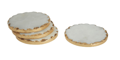 KIKI DECOR ™ White Luxurious Marble Round Coaster (Set of 4)| Handmade Coaster | Contemporary|Coffee Table |Sidetable| Vintage