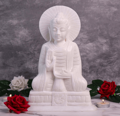 KIKI DECOR ™ White Marble Buddha Statue for Home and Office Front (5 inch)