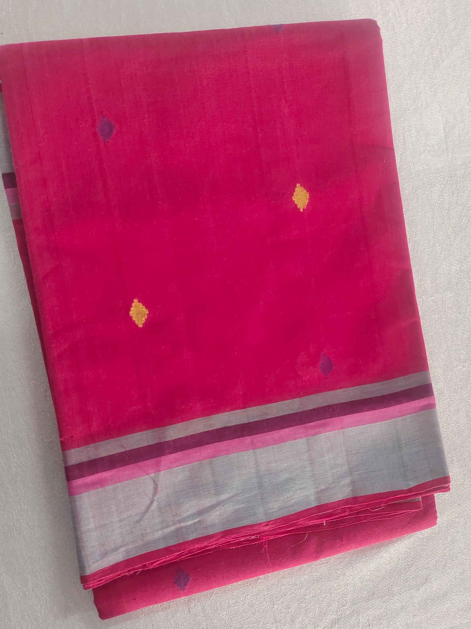 Handwooen Pink Saree With Silver Zari Border