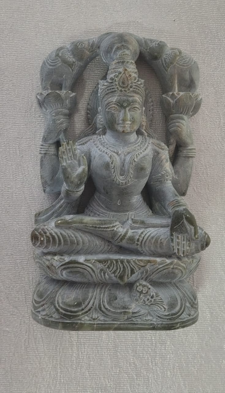 "Exquisite Hand-Carved Stone Sculpture of Hindu Goddess Lakshmi"