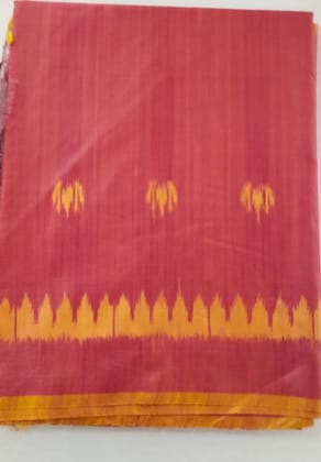 Red and Yellow Handloom Ikat tusser Ari slik Saree Red and Yellow Handloom Ikat tusser Ari slik Saree