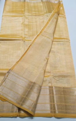 Yellow Pure Handloom Mangalagiri Pattu Saree With Silver Zari Border Yellow Pure Handloom Mangalagiri Pattu Saree With Silver Zari Border