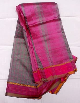 Pink and grey checked pattern semi silk saree with blouse piece Pink and grey checked pattern semi silk saree with blouse piece
