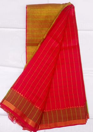 Pink and Green Striped Saree with Golden Border Pink and Green Striped Saree with Golden Border