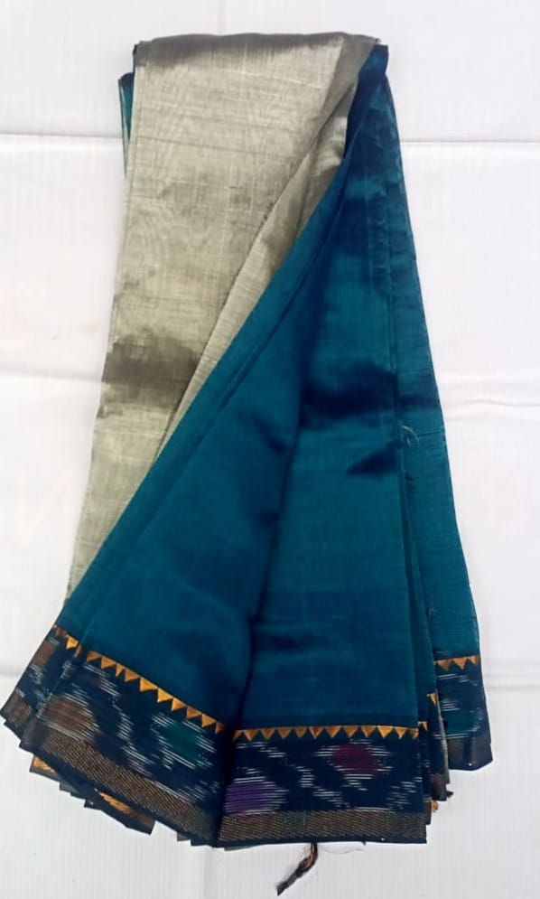 Green and Beige Pure Handloom Cotton Saree With Blouse Piece