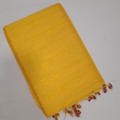 Yellow Linen Saree With Golden Zari Border Yellow Linen Saree With Golden Zari Border