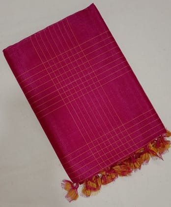 Pink and Yellow Pure Handloom Cotton Saree With Tassels Pink and Yellow Pure Handloom Cotton Saree With Tassels
