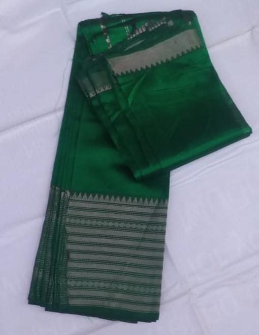Green Tissue Kanjivaram Silk Saree With Silver Zari Border