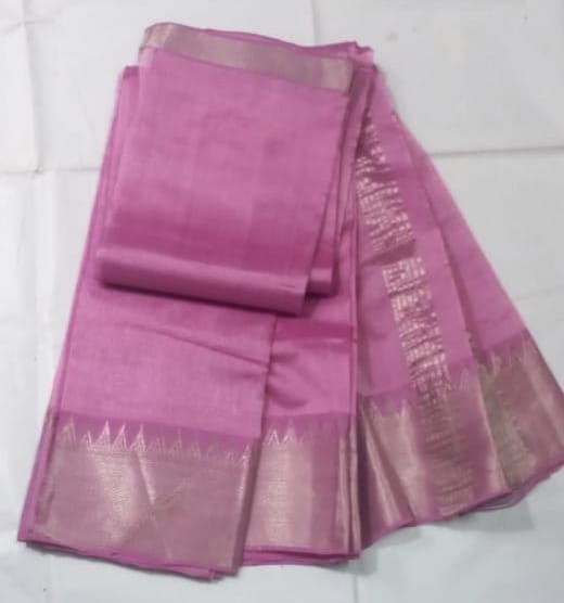 Pink Saree With Silver Zari Border