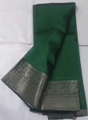  Green Saree With Silver Zari Border