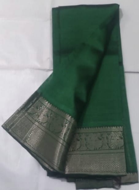 Green Saree With Silver Zari Border